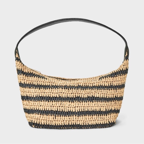 Straw Striped Soft Sided Shoulder Crochet Bag - Picture 3 of 5